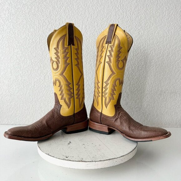 Rod Patrick Mens Cowboy Boots 8AA Brown Kangaroo Yellow Top Western Square Toe - Picture 8 of 13
